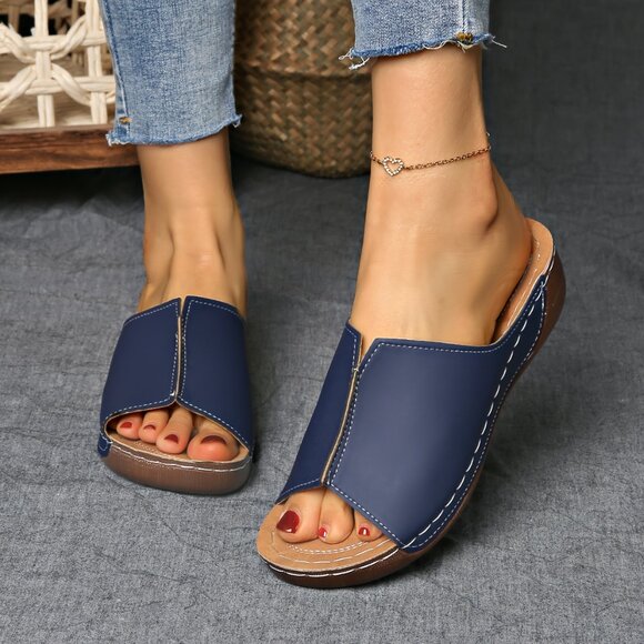 Navy Blue Open Toe Slip-On Sandals – Comfy Everyday Slides - Picture 2 of 2